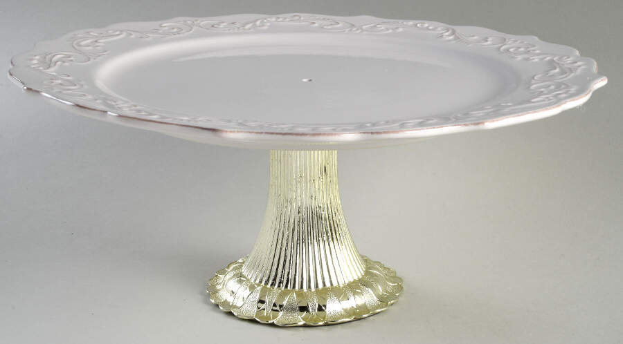 Antique Scroll Cake Stand with 4"-5" Metal Pedestal  Hc by Pier 1-1