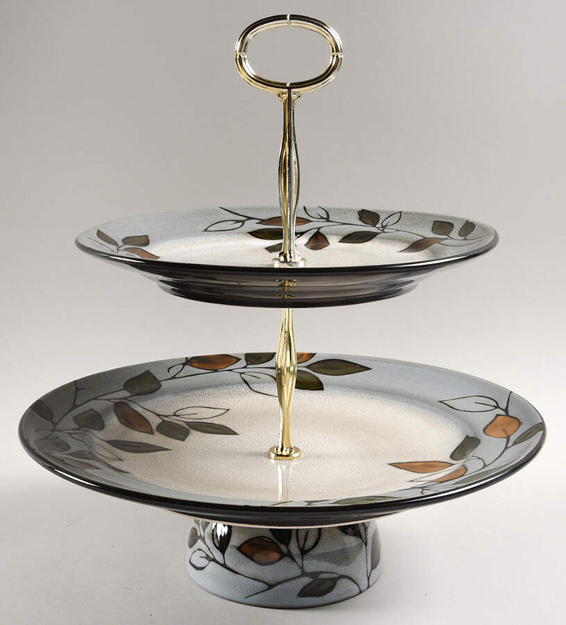 Rustic Leaves 11 1/4"  2 Tier Footed Serving Tray (DP,SP,FR) HC by Pfaltzgraff-1