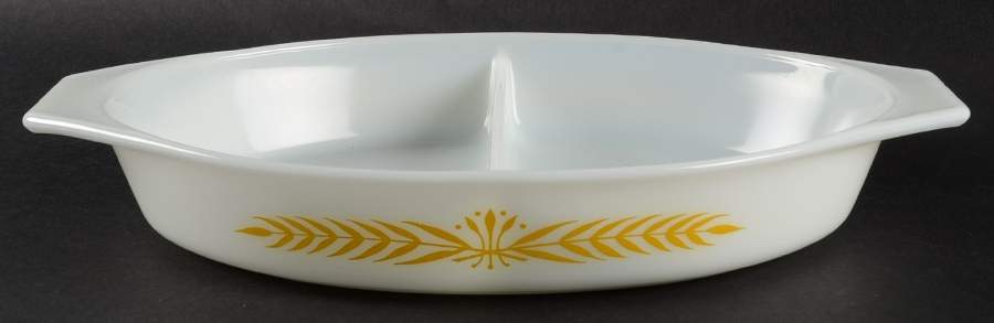 Royal Wheat 12" Oval Divided Vegetable Bowl by Pyrex-1