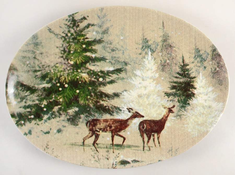 Deer in Snow 18" Oval Serving Platter by Pottery Barn China-1