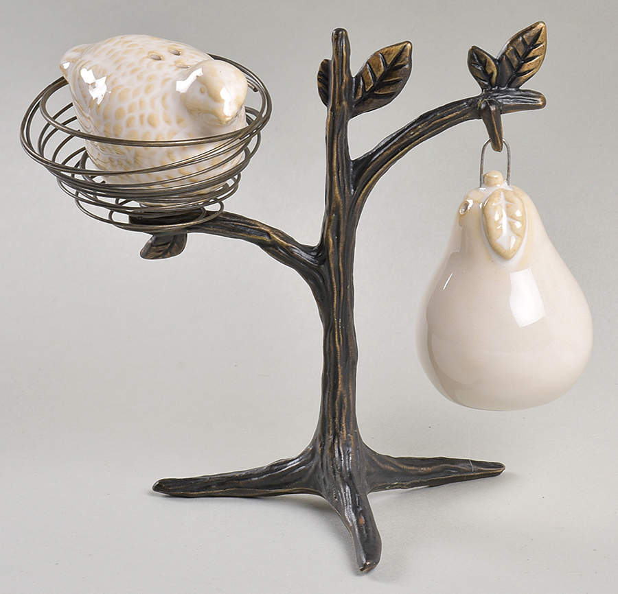 Twelve Days of Christmas Salt & Pepper w/Metal Stand by Pottery Barn China-1
