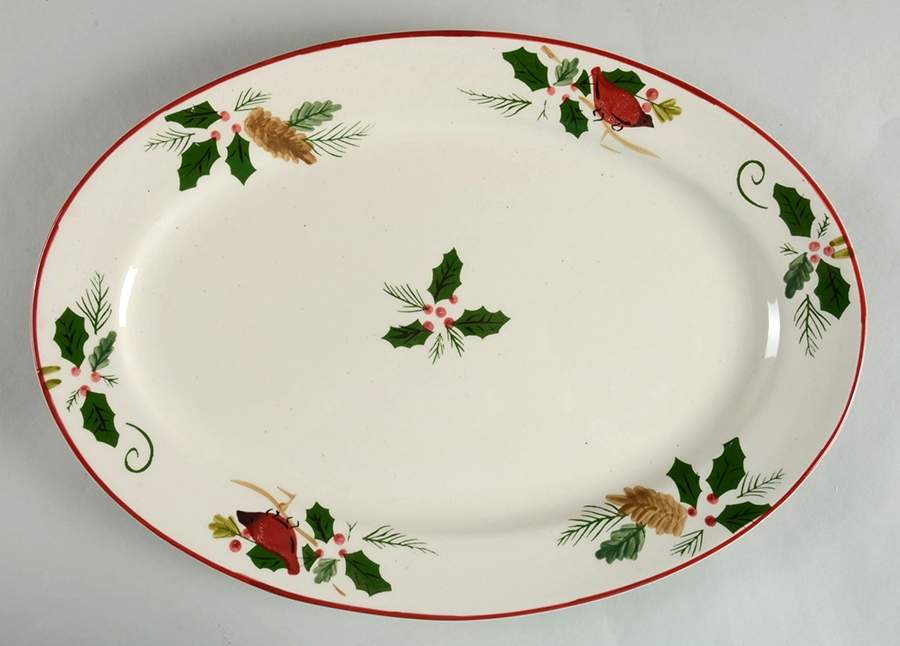 Cardinal & Holly 14" Oval Serving Platter by Pfaltzgraff-1