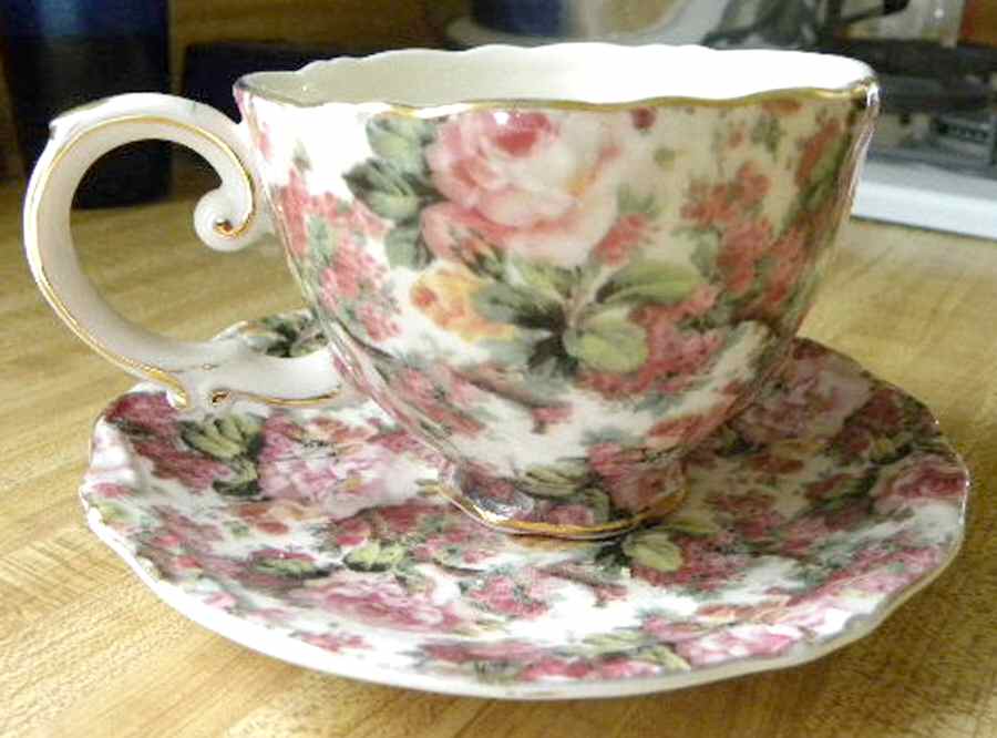 Rambler Rose Chintz Footed Cup & Saucer Set by Peppertree Imports-1
