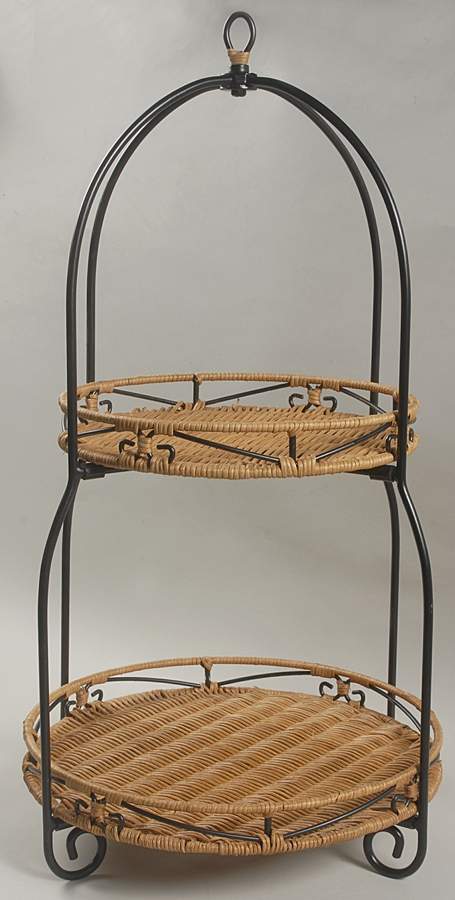 Casual Home 2Tier Buffet Server w/2 Rattan Shelfs & Metal Stan by Princess House-1