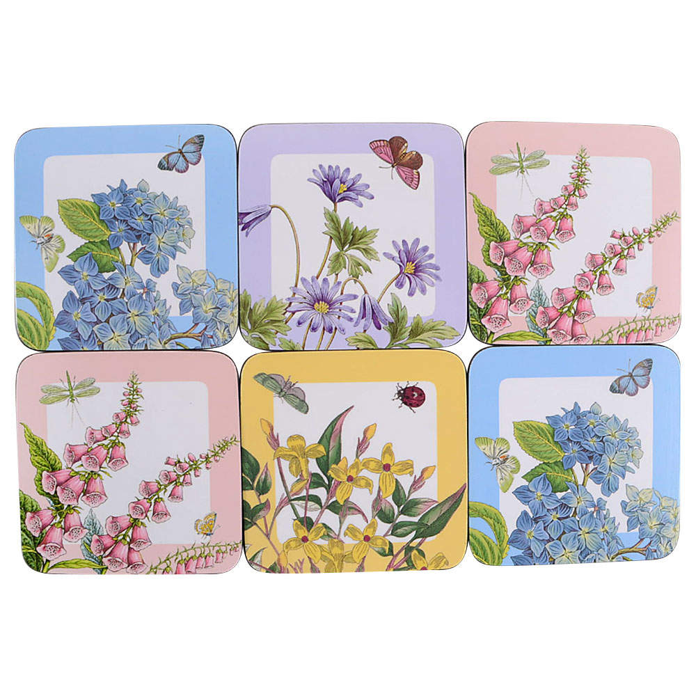 Botanic Garden Terrace Square Corkback Coaster - Set of 6 Motifs by Portmeirion-1