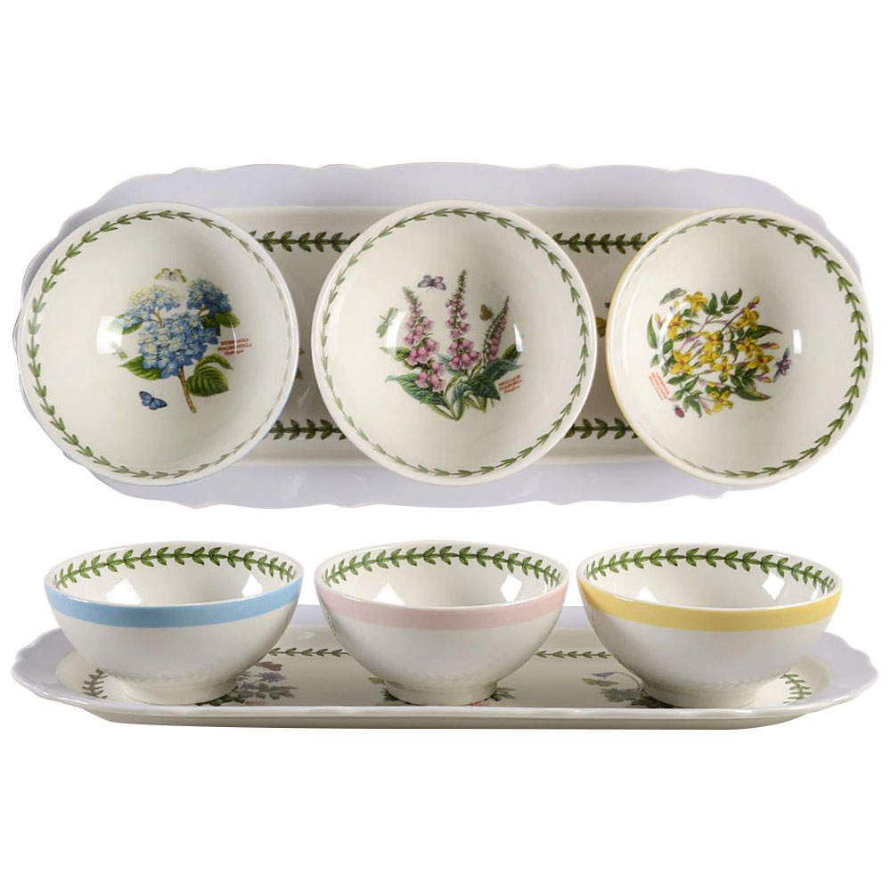 Botanic Garden Terrace 16" Sandwich Tray and 3 Dip Bowl Set by Portmeirion-1