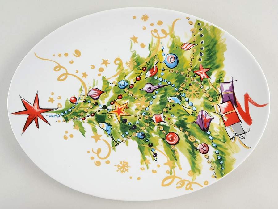 Christmas Tree 16" Oval Serving Platter by Pottery Barn China-1
