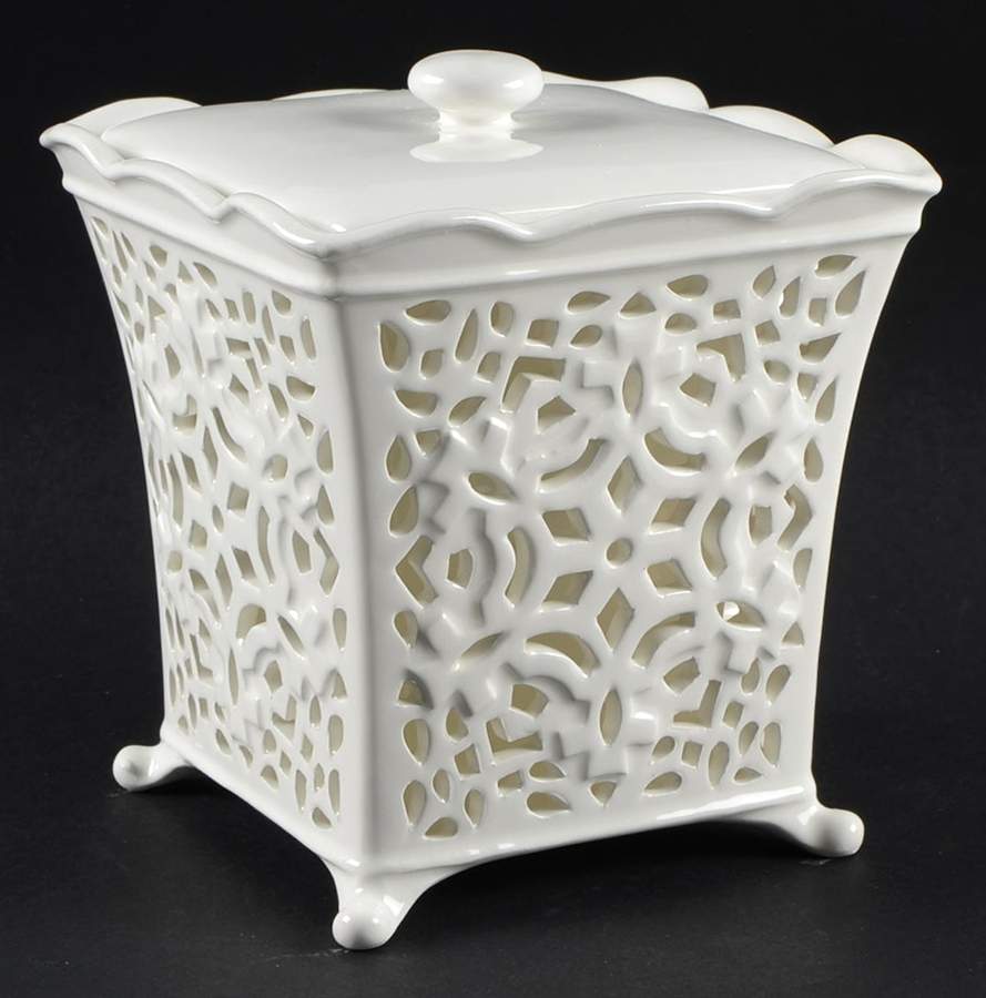 Snow Flurries Ceramic Holder & Lid W/Plastic Insert by Princess House-1