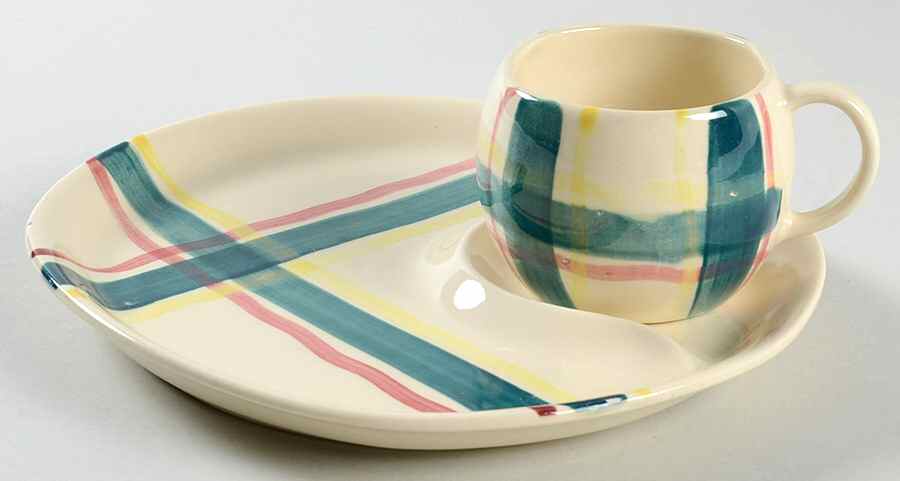 Heather Plaid Tea & Toast Snack Plate & Reg Cup Set by Purinton-1