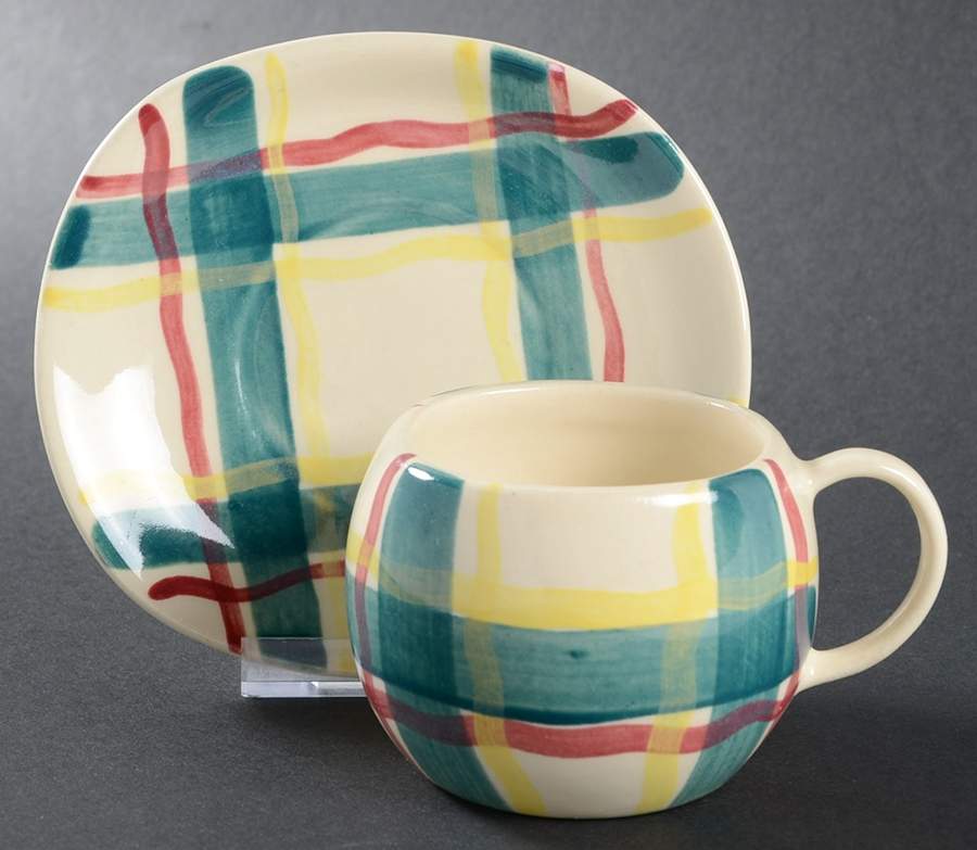 Heather Plaid Flat Cup & Saucer Set by Purinton-1