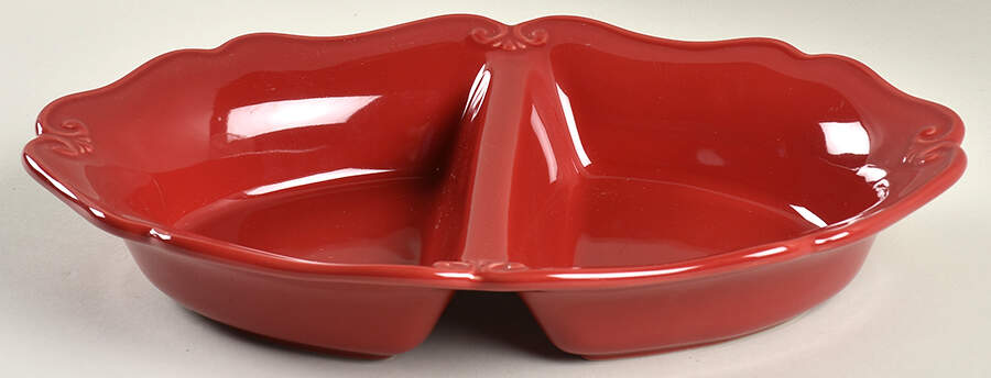 Pavillion Berry Red 13" Oval Divided Vegetable Bowl by Princess House-1
