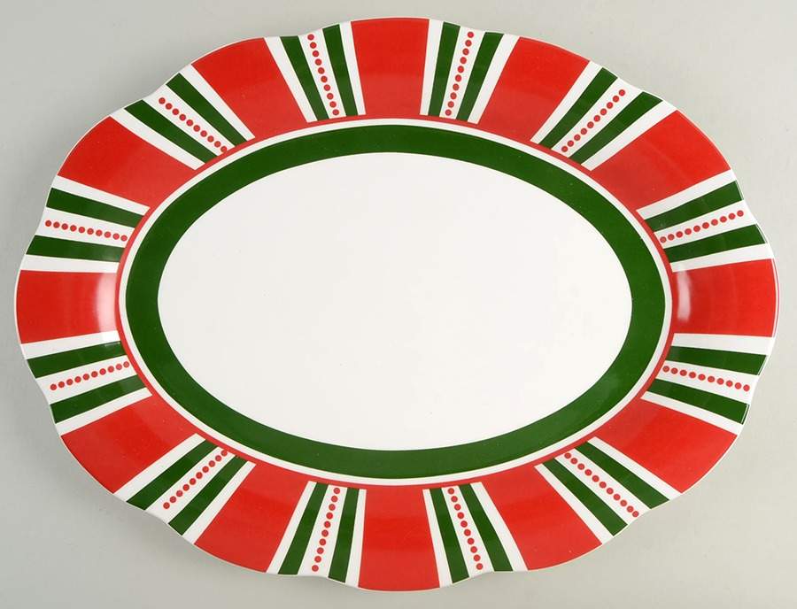 Christmas Stripes 15" Oval Serving Platter by Pier 1-1