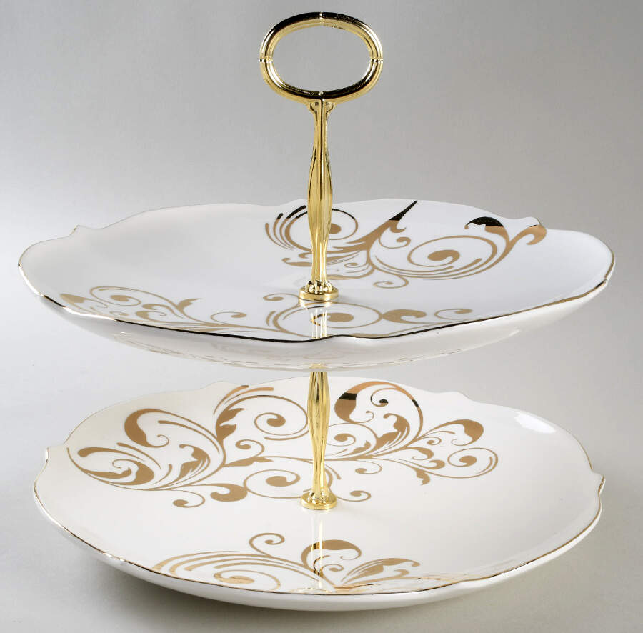 Elegant Scroll 6 5/8"-10"  2 Tiered Serving Tray (Dp, Sp) HC by Pier 1-1