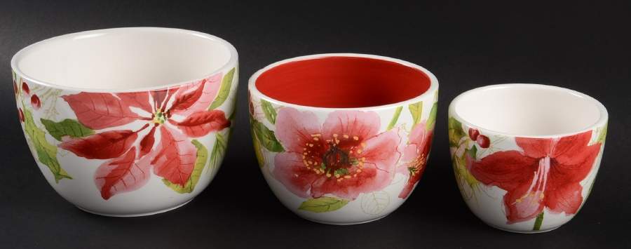 Holiday Floral (3 Piece) Nesting Bowl Set (4", 5", 6") by Paula Deen-1