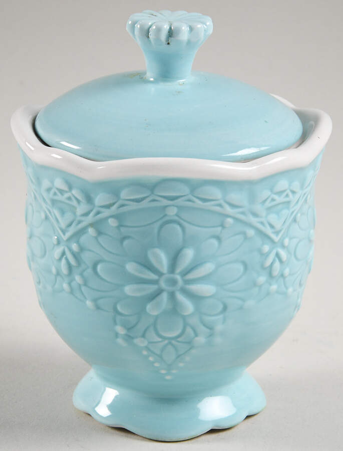 Lacy Aqua Blue Sugar Bowl & Lid by Pier 1-1