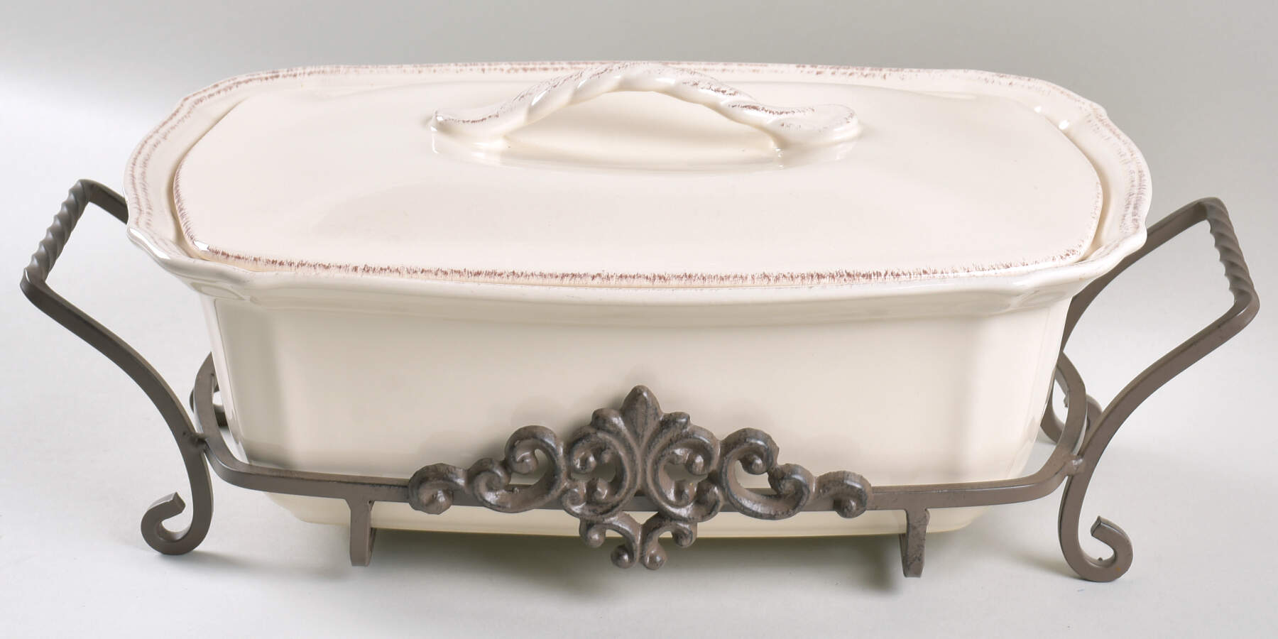 Abigail Rectangular Baker & Lid w/Metal Stand by Pier 1-1