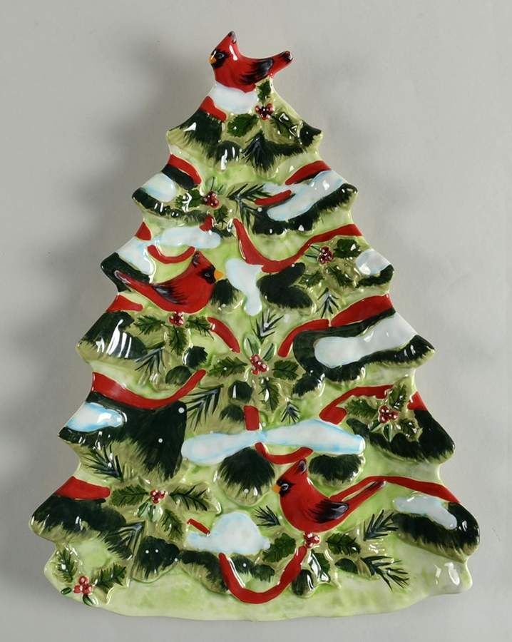 Holly Birds 14" Tree Shaped Platter by Pier 1-1