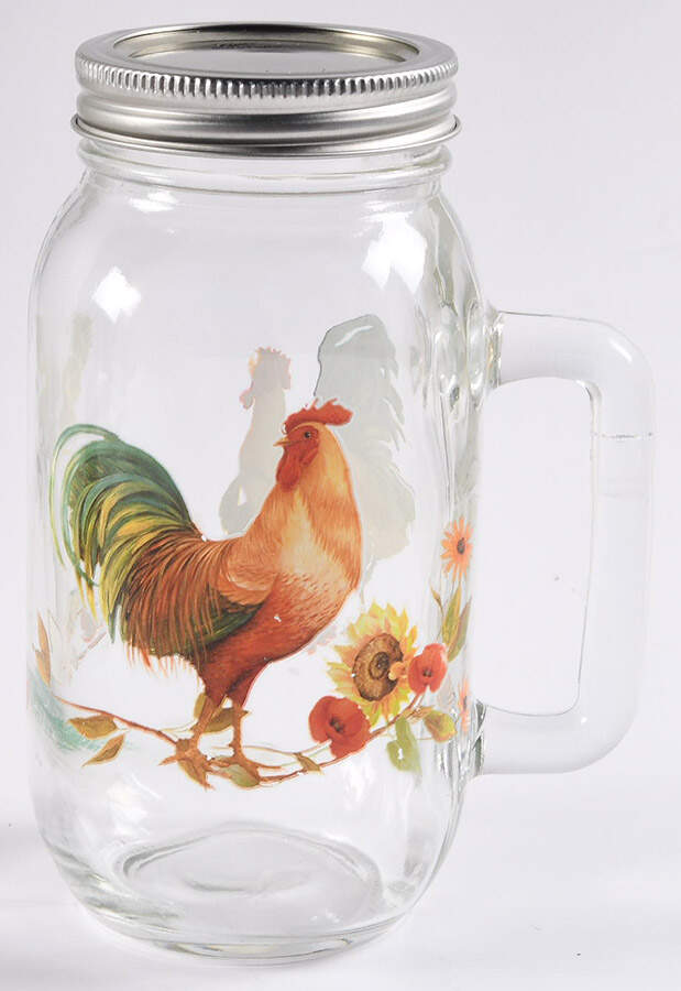 Rooster Meadow Glass Mason Jar Mug & Metal Lid by Pfaltzgraff-1