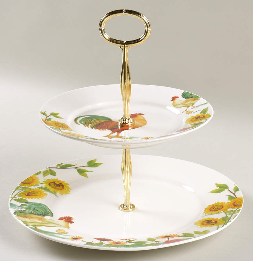 Rooster Meadow 6 5/8"-10"  2 Tiered Serving Tray (Dp, Sp) HC by Pfaltzgraff-1