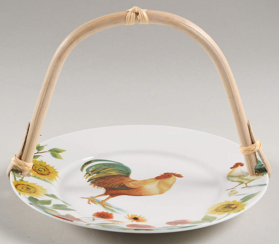 Rooster Meadow 5 3/8"-5 5/8" Bamboo Handled Serving Plate  HC by Pfaltzgraff-1