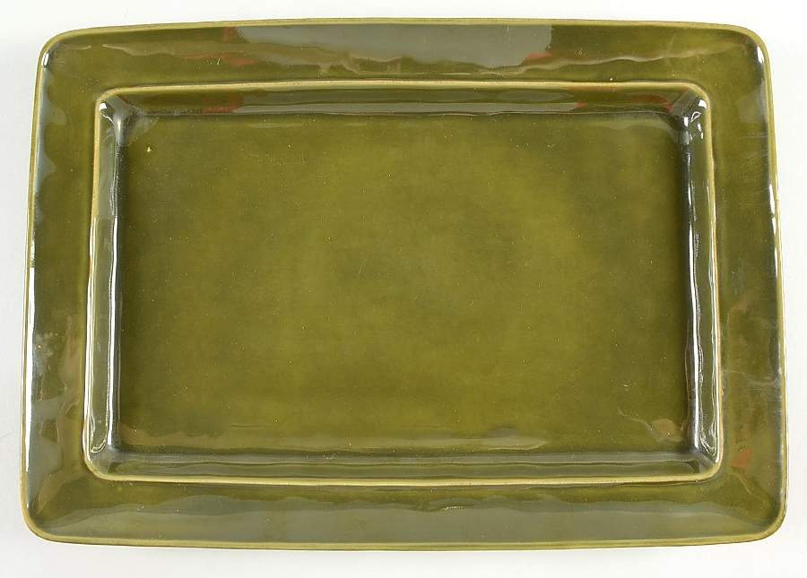 Cambria Olive Green 16" Rectangular Serving Platter by Pottery Barn China-1
