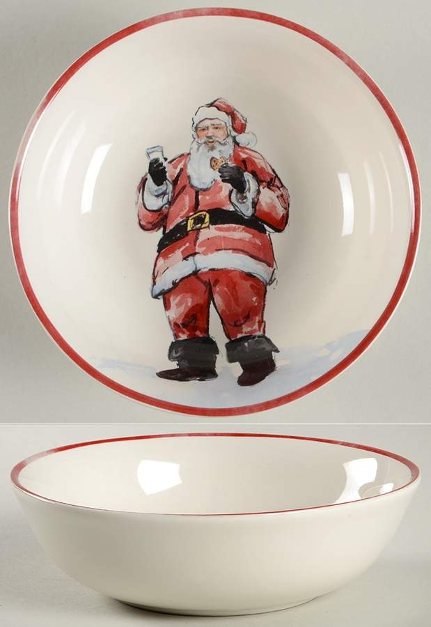 Painted Santa Soup/Cereal Bowl by Pottery Barn China-1