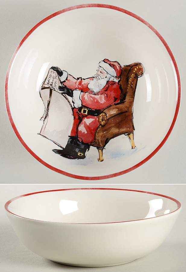 Painted Santa Soup/Cereal Bowl by Pottery Barn China-1