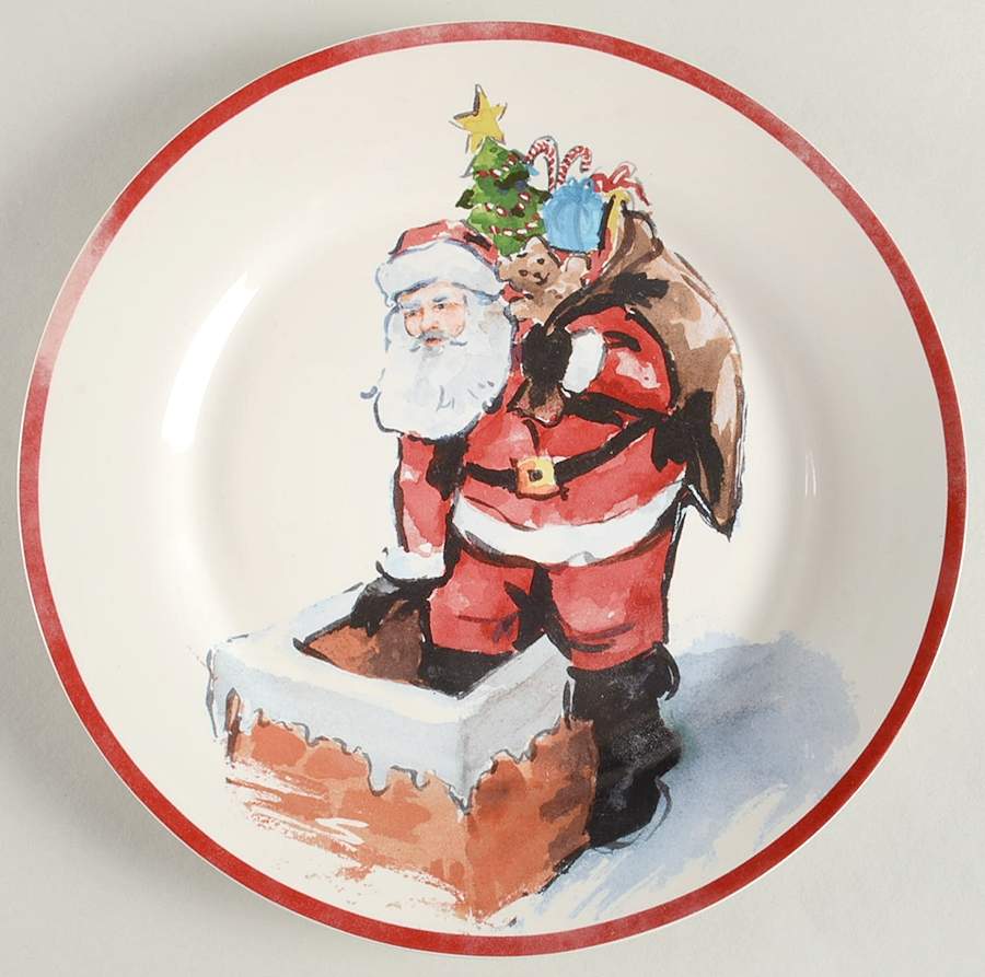 Painted Santa Dinner Plate by Pottery Barn China-1