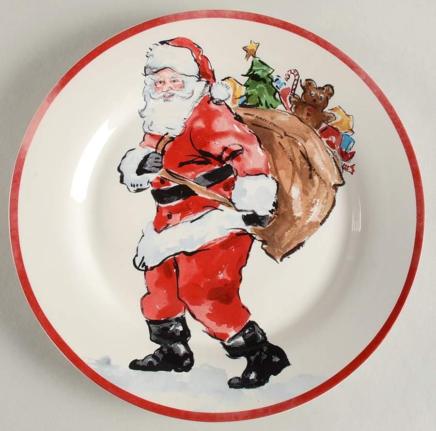 Painted Santa Dinner Plate by Pottery Barn China-1