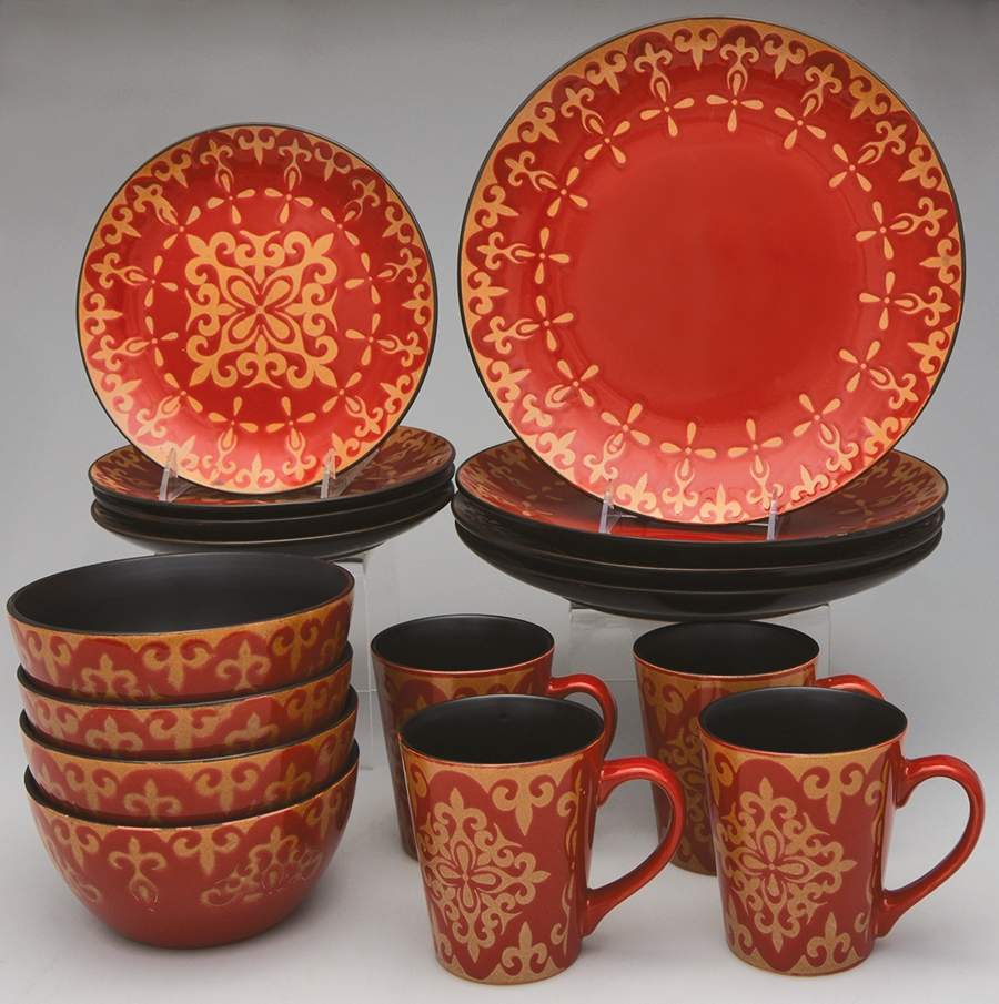 Vintage Scroll Red 16 Piece Set by Pfaltzgraff-1
