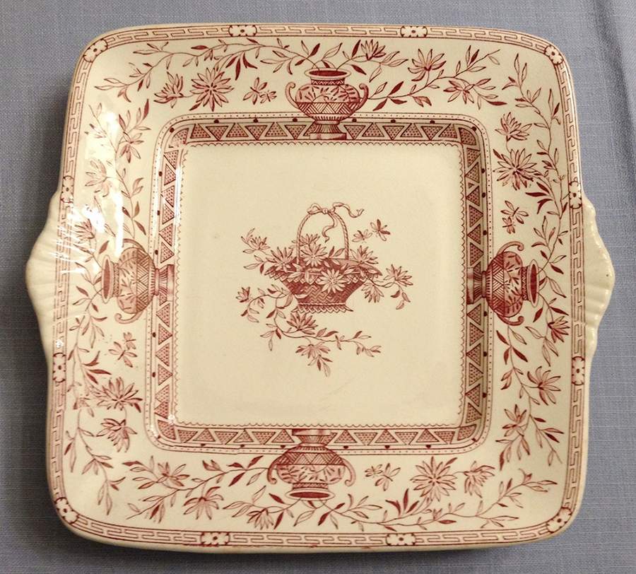 Honfleur Red Square Handled Cake Plate by Powell, Bishop & Stonier-1