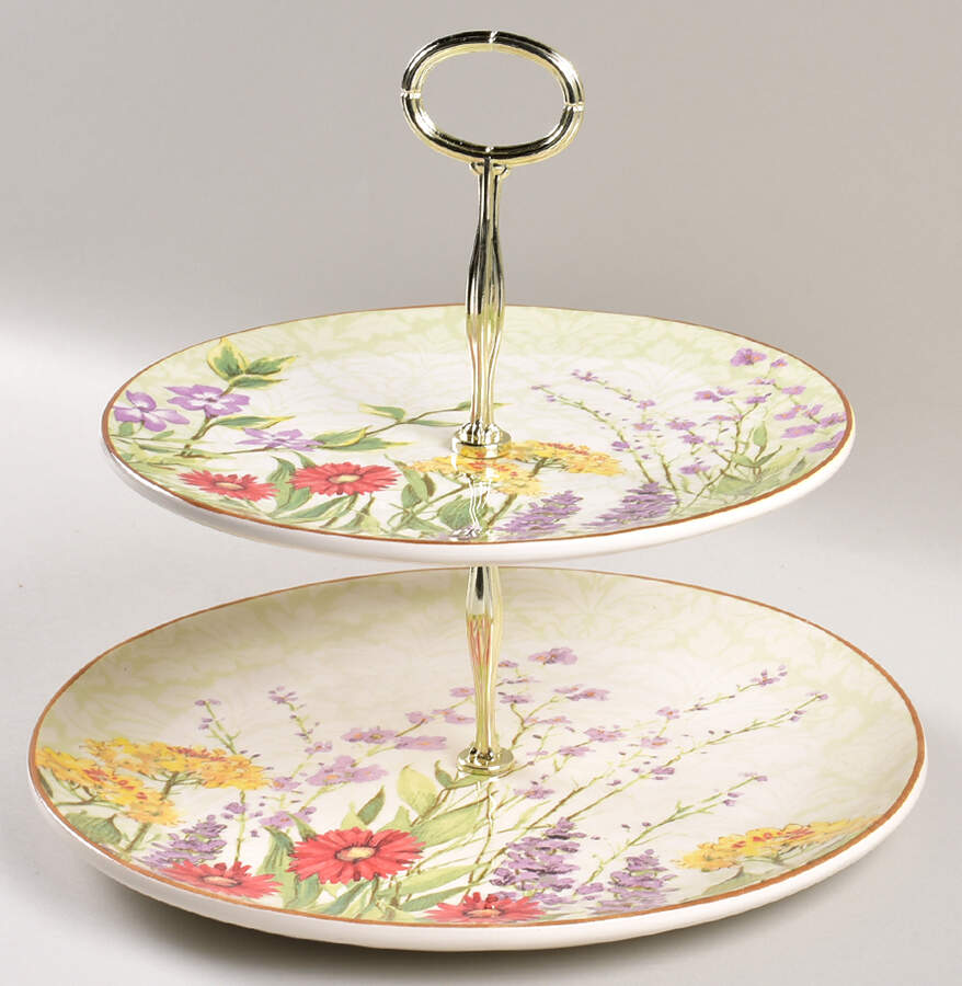 Botanical Garden 6 5/8"-10"  2 Tiered Serving Tray (Dp, Sp) HC by Pier 1-1
