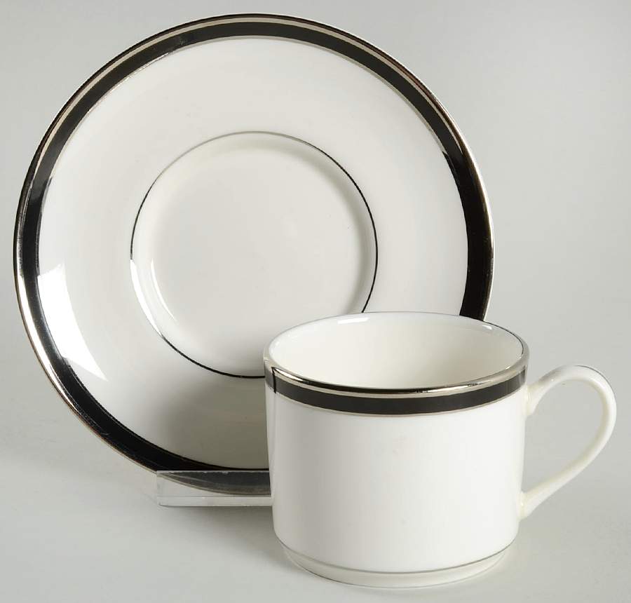 PIC20 (Platinum Trim) Flat Cup & Saucer Set by Pickard-1