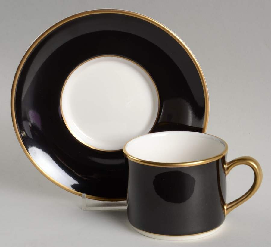 ColorBurst Black (Gold Trim, Ivory) Flat Cup & Saucer Set by Pickard-1