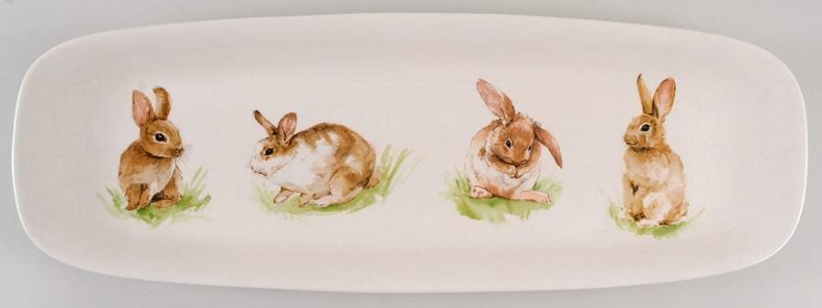 Pasture Bunny 20" Oval Serving Platter by Pottery Barn China-1