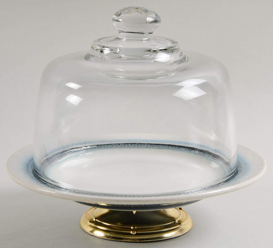 Eclipse Blue 6 1/2"-7 1/2" Footed Cheese Plate w/ Glass Dome HC by Pfaltzgraff-1