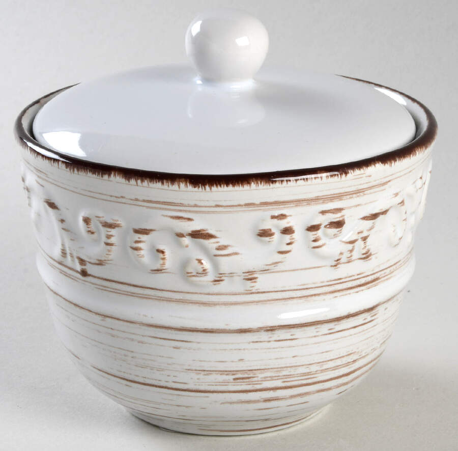 Trellis White Sugar Bowl & Lid by Pfaltzgraff-1