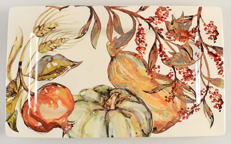 Watercolor Pumpkin 14" Rectangular Serving Platter by Pottery Barn China-1