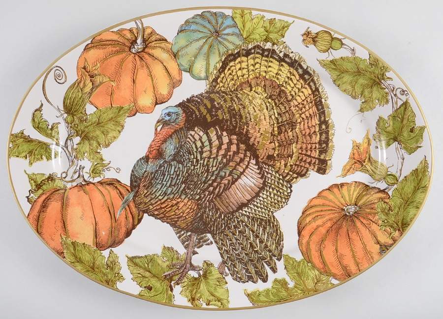 Heritage Turkey 19" Oval Serving Platter by Pottery Barn China-1