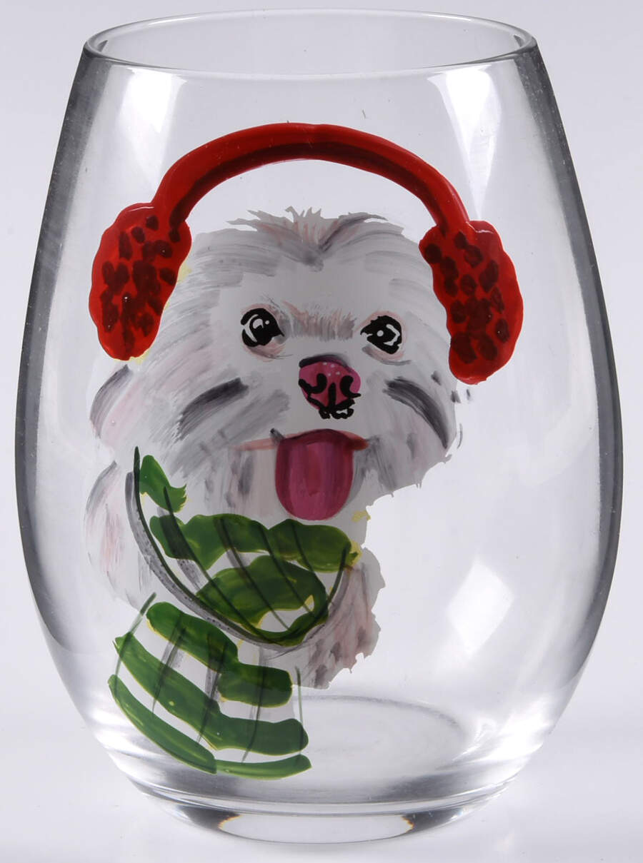 Christmas Puppies Glassware Flat Wine Tumbler by Pier 1-1