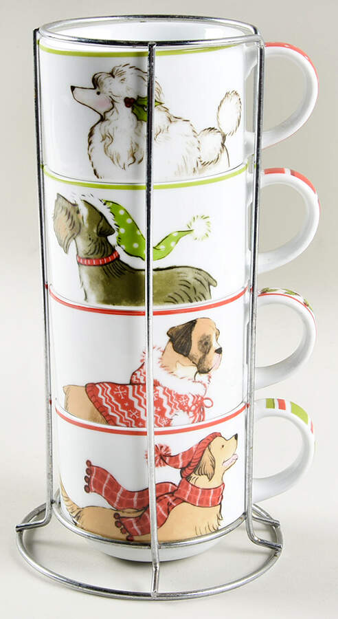Park Avenue Puppies Stackable Mug - Set of 4 & Metal Holder by Pier 1-1