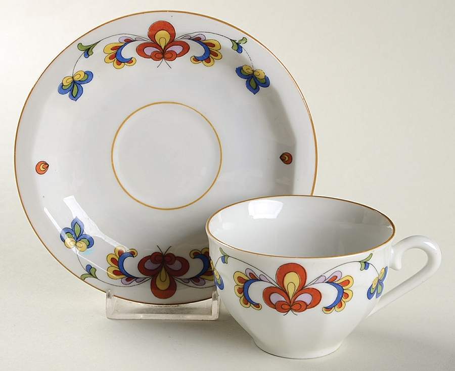 Farmer's Rose (Mustard Trim) Flat Demitasse Cup & Saucer Set by Porsgrund-1