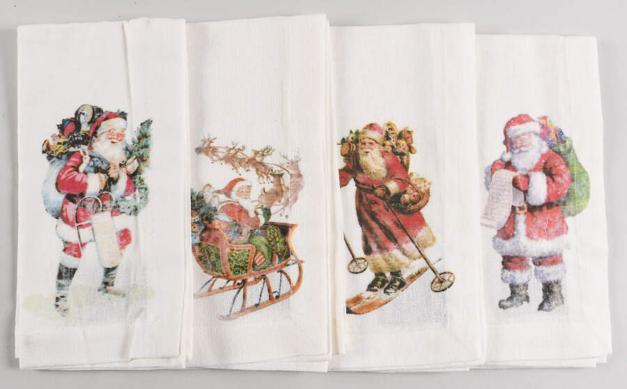 Nostalgic Santa (Nostalgic Christmas) Cloth Napkin - Set of 4 Motifs (NAPC1, NAPC2, NAPC3 & NAPCM4) by Pottery Barn China-1