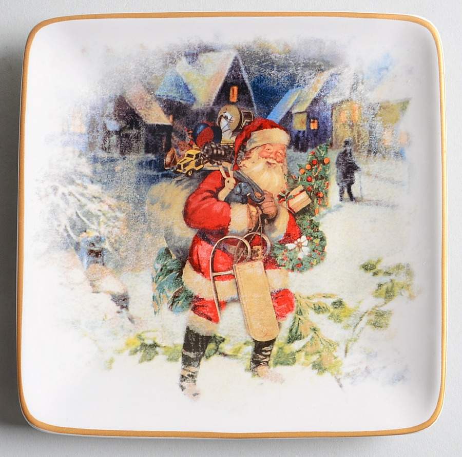 Nostalgic Santa (Nostalgic Christmas) Square Appetizer Plate by Pottery Barn China-1
