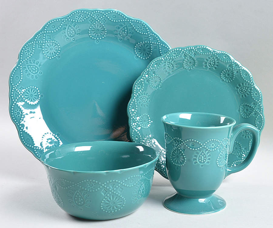 Cowgirl Lace Teal 4 Piece Place Setting by Pioneer Woman-1