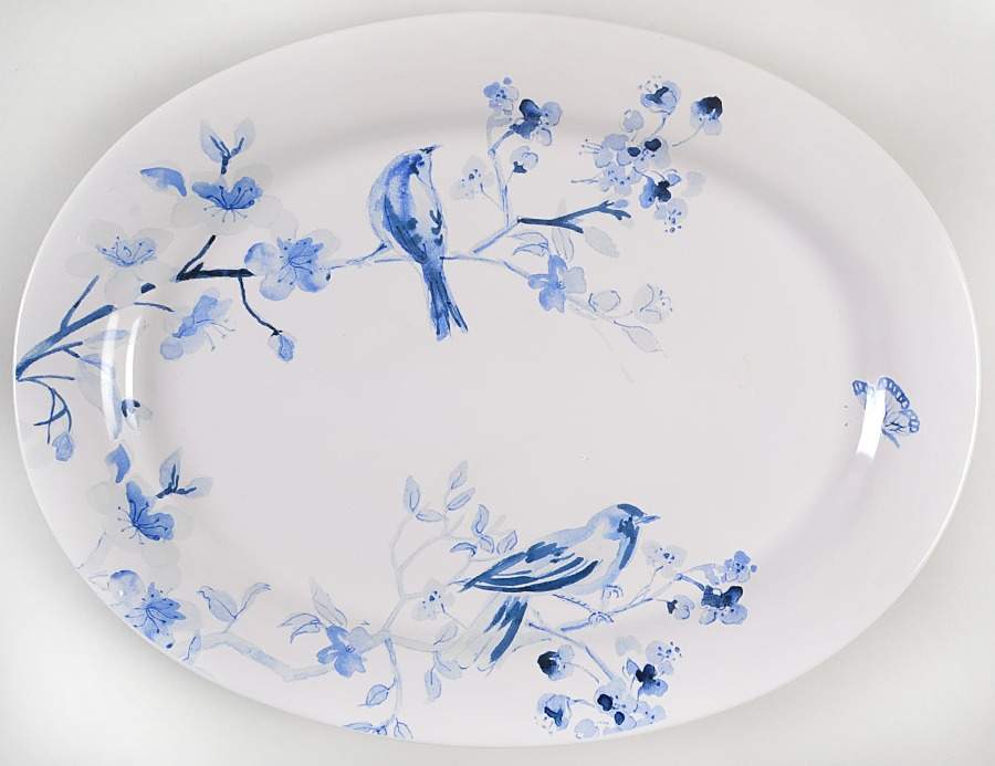 Indigo Blossom 14" Oval Serving Platter by Paula Deen-1