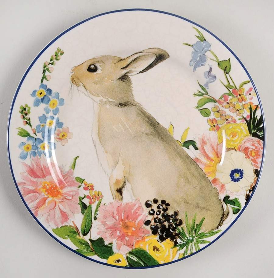 Floral Bunny Salad Plate by Pottery Barn China-1