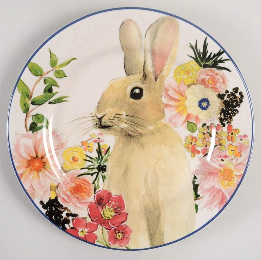 Floral Bunny Salad Plate by Pottery Barn China-1