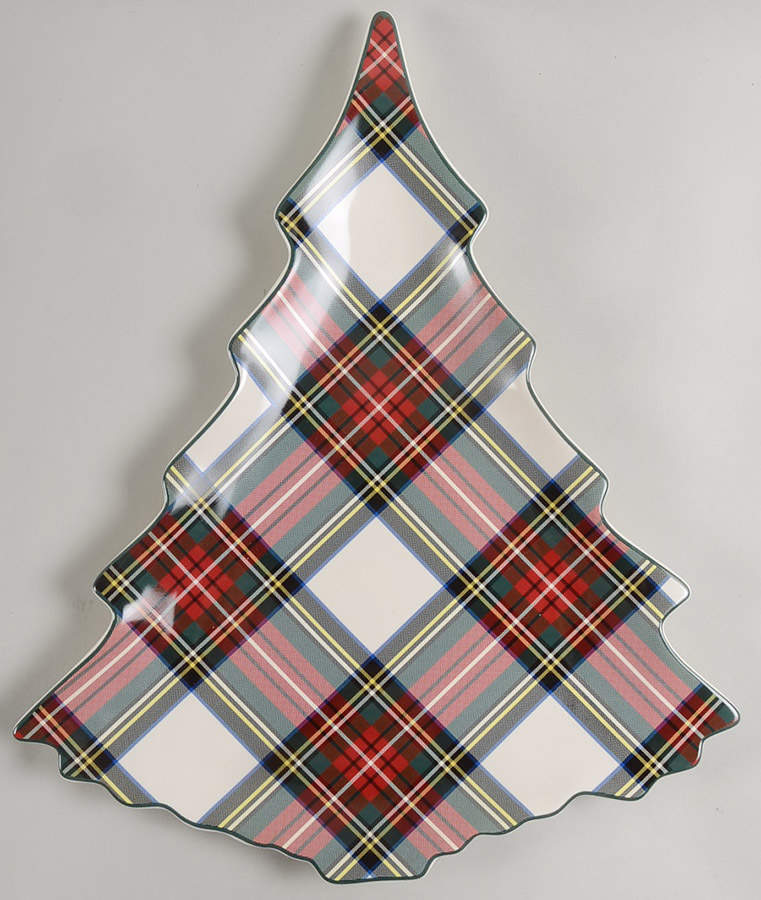 Plaid 16" Christmas Tree Platter by Pottery Barn China-1