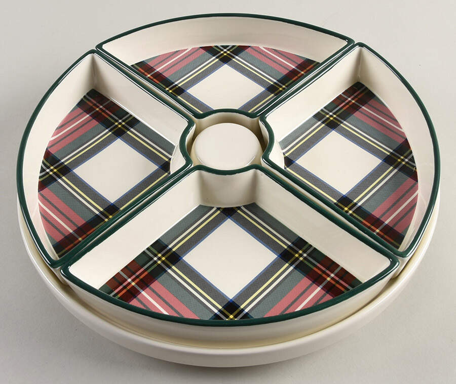 Plaid 5 Pc Lazy Susan (4 Sides & Center Handled Base) by Pottery Barn China-1